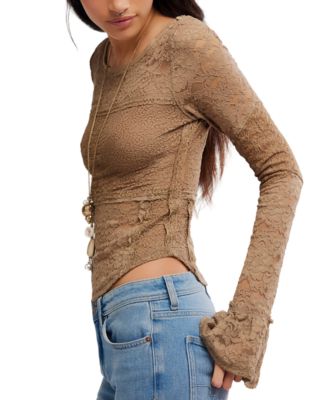 Women's Flared-Sleeve Sheer Lace Top