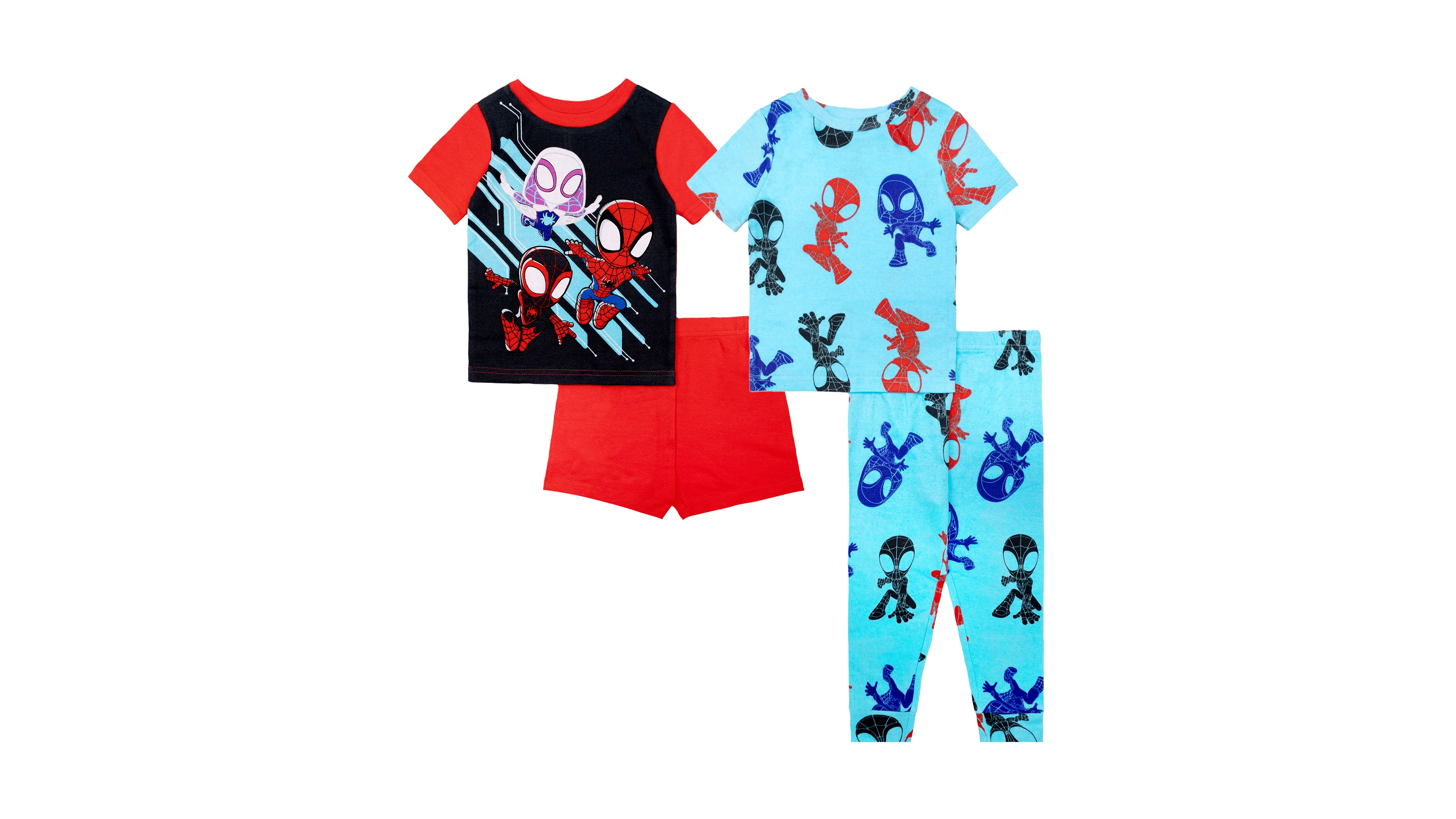 Spider-Man Toddler Boys' 2T-4T Techno Spidey Graphic Tops, Shorts, and Pants, 4-Piece Pajama Set