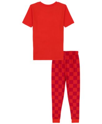 Boys' Toddler 2T-4T 95 Race Suit Top and Checkered Print Long Joggers, 2-Piece Pajama Set