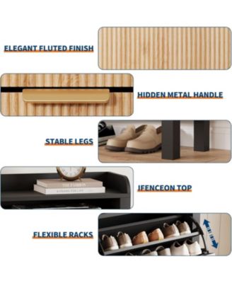 Shoe Storage Cabinet with 4 Flip Drawers, Fluted Narrow Shoe Storage Cabinet Organizer with Legs