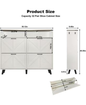 Freestanding Shoe Cabinet with 4 Flip Drawers, Farmhouse Narrow Shoe Storage