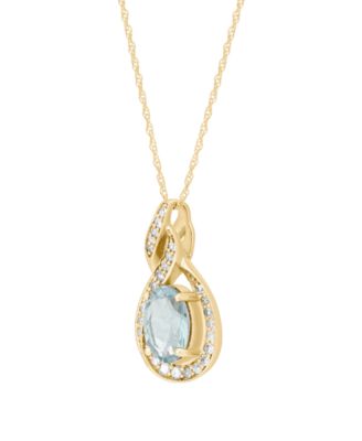 Aquamarine (5/8 ct. t.w.) & Diamond (1/10 ct. t.w.) Pendant Necklace in 14k Yellow Gold