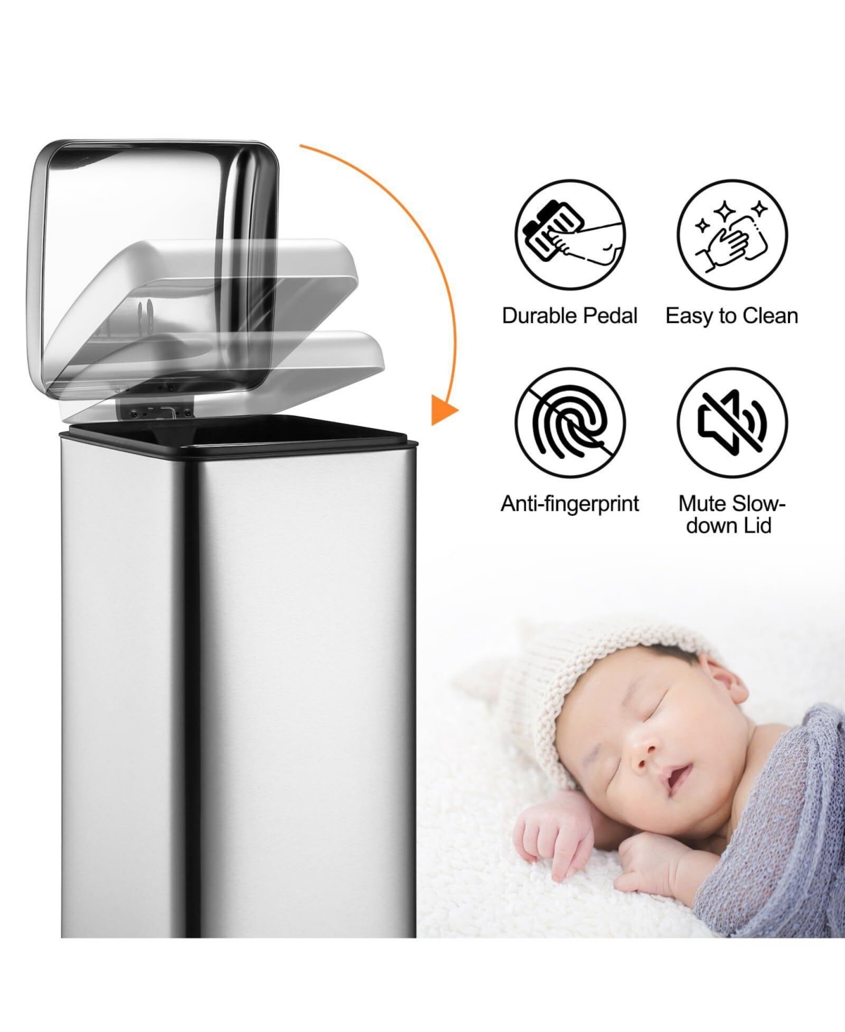 gaomon 8 Gallon Step Trash Can, Square Fingerprint-Proof Garage Can