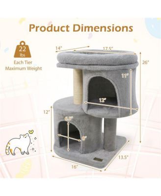 Space-Saving Cat Tree, 26-Inch Compact Cat Tower with Anti-Tip Design, 2 Condos & Sisal Scratching Posts for Small Spaces