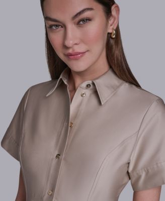 Women's Short-Sleeve Collared Shirt Dress