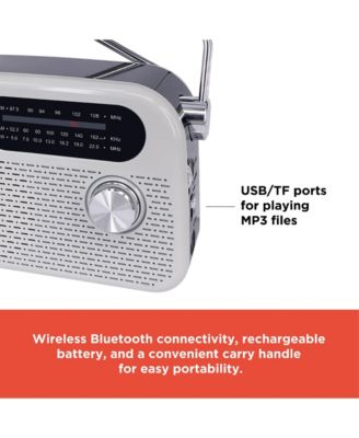 Black Retro 3-Band Radio, AM/FM/SW Tuner with Bluetooth, USB/TF Music Playback, Classic Dial Display, Rechargeable for Indoor/Outdoor Use