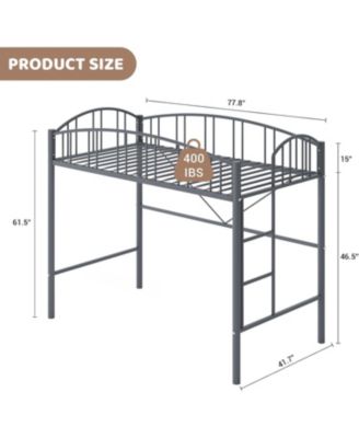 Metal Loft Bed, Steel Frame, Arched Guardrails, Ladder, Space-Saving