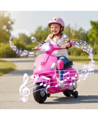 12V Kids Electric Motorcycle Licensed VESPA with Music and Training Wheels.