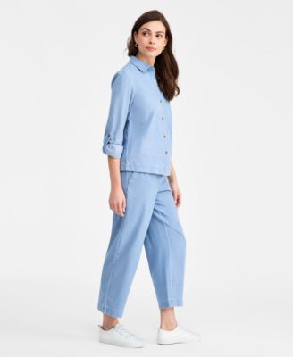 Women's Long-Sleeve Button-Front Shirt & Wide Leg Pants