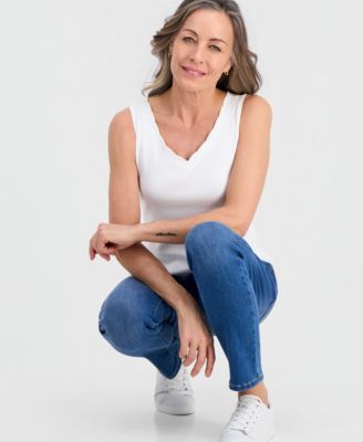 Petite Scalloped V-Neck Tank Top