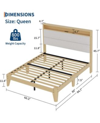 Queen white upholstered bed with LED lights and storage shelves