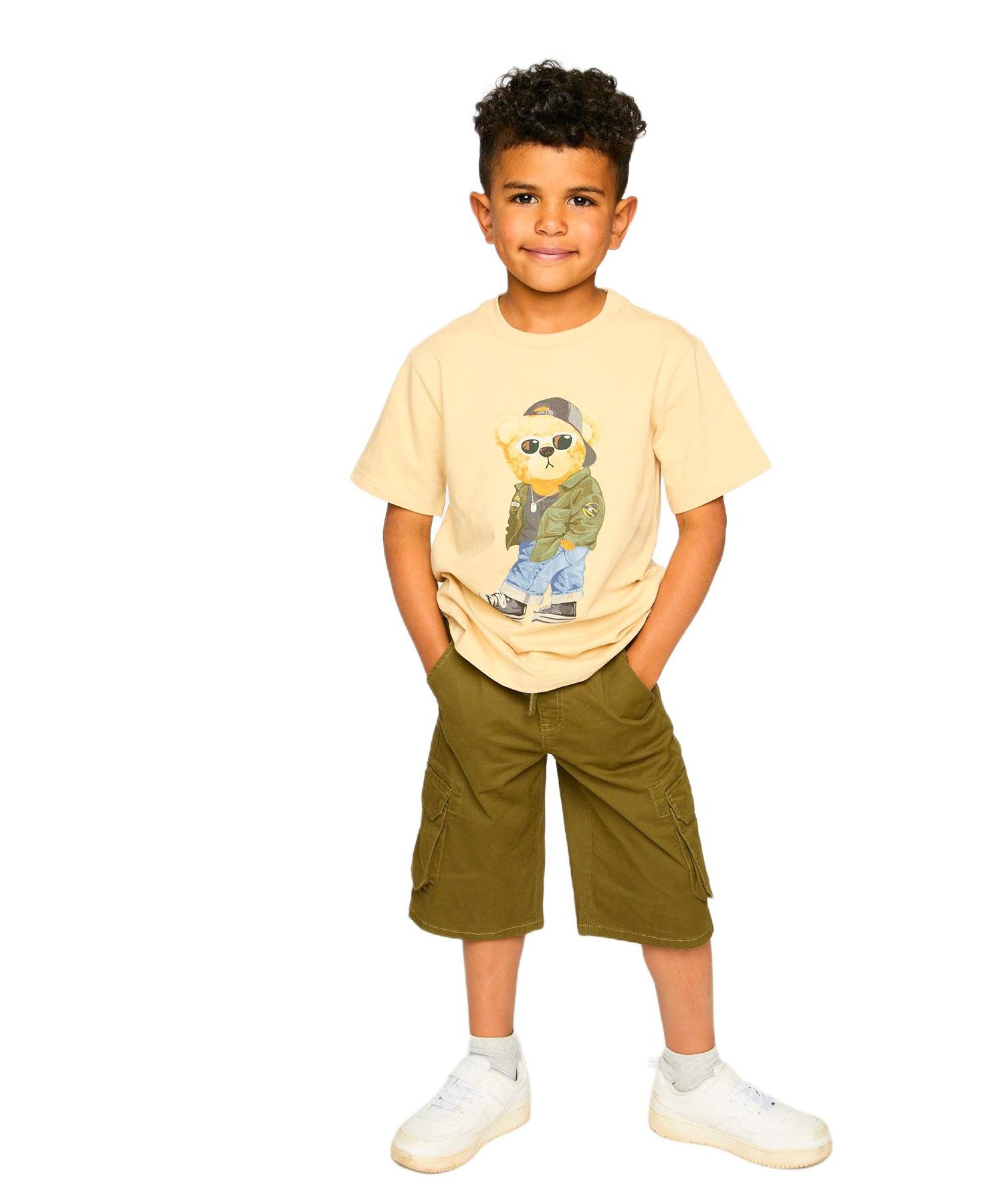 Baby Boy Stretch Twill Bermuda with Cargo Pockets Dark Khaki Green - Baby