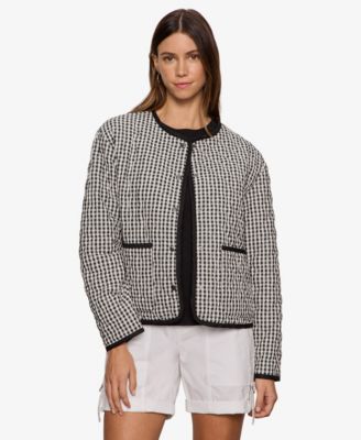 Women's Quilted Button-Front Crew Neck Jacket
