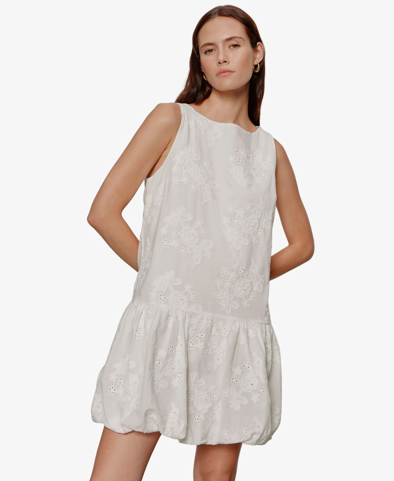 Women's Garden Eyelet Bubble Crew Neck Mini Dress