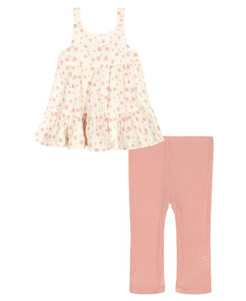 Calvin Klein Girls' Toddler 2T-4T Floral Gauze Tunic and Capri Leggings, 2-Piece Set, цвет: Розовый / Кремовый