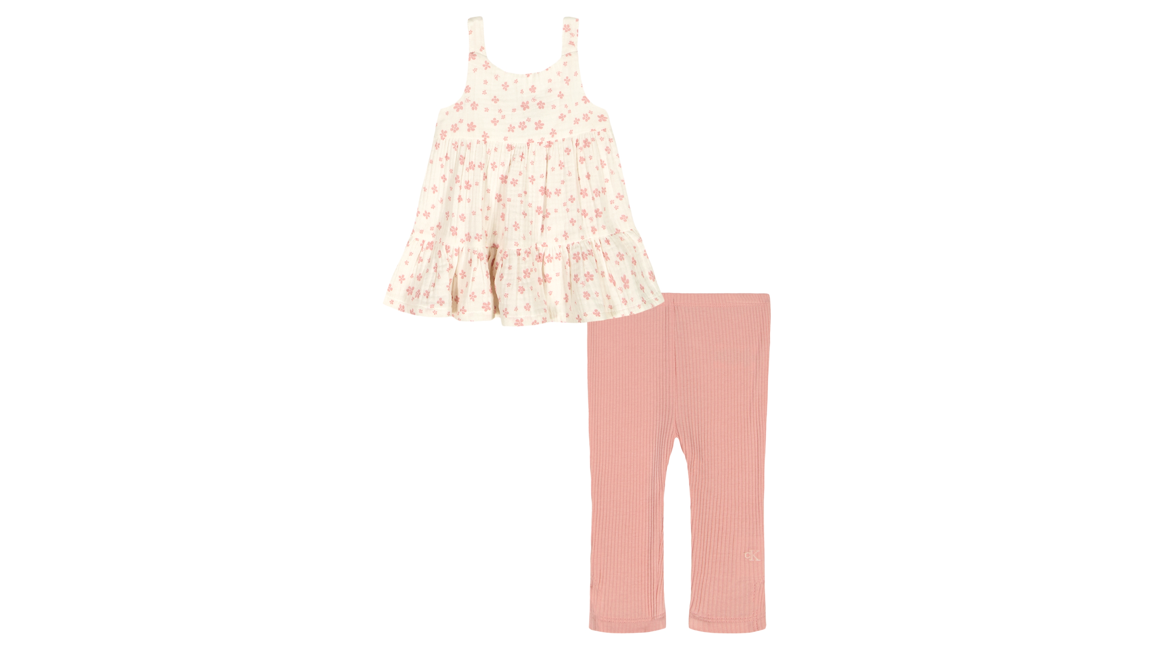 Calvin Klein Girls' Toddler 2T-4T Floral Gauze Tunic and Capri Leggings, 2-Piece Set