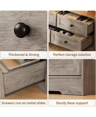 63" Bedroom Dresser with LED Lights & Charging Station Wood Chest of Drawers