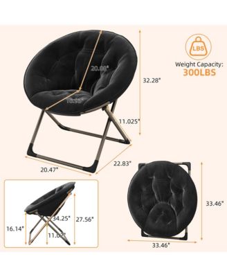 Oversized Faux Fur Foldable Saucer Chair, Sturdy Metal Frame Lounge Chair for Adults, Comfy Dorm Room Seating