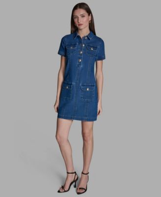 Women's Collared Neck Denim Shirt Dress
