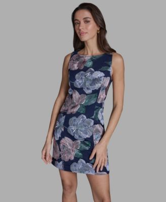 Women's Embroidered Boat Neck Mini Dress