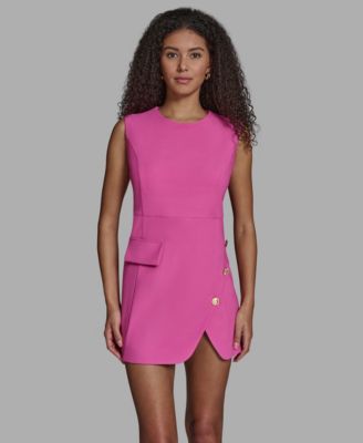 Women's Crew Neck Twill Asymmetrical Sheath Dress