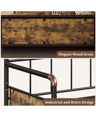 Twin Daybed with Pop Up Trundle Set, Metal Bed Frame with Steel Slats