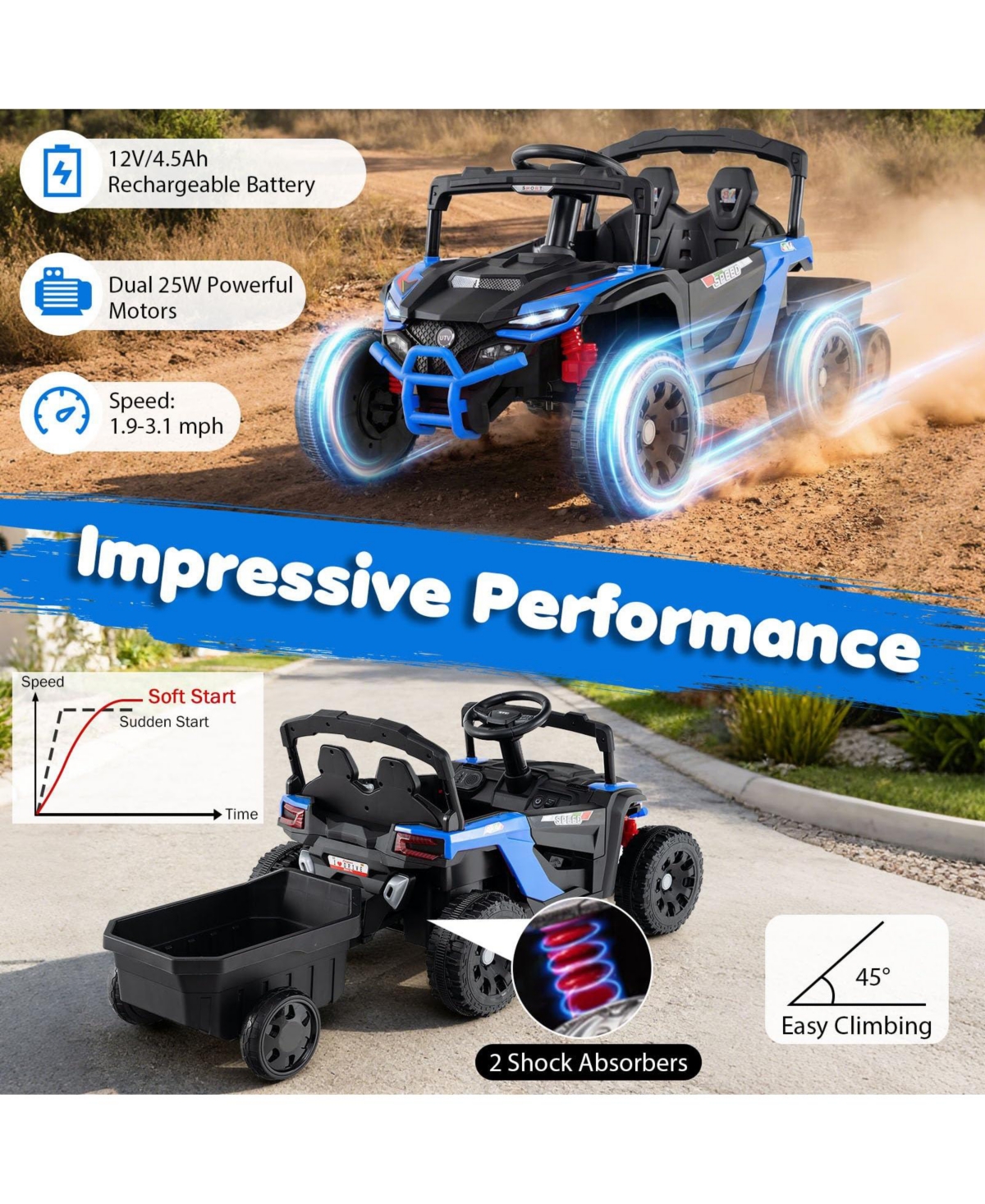 Mecale 12V Battery Powered Ride On Tractor with Parent Remote Control-Black