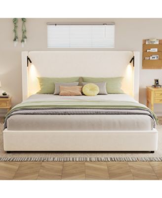 King Size Upholstered Bed Frame with High Wingback Headboard and USB Port