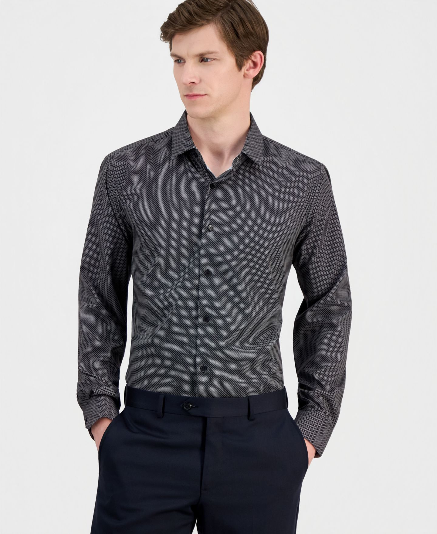 Мужская рубашка Dylan Park Slim-Fit Performance Four-Way Stretch Dress Shirt, цвет: Чёрный — фото 1