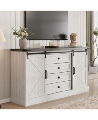 Farmhouse TV Stands for 65 Inch TV, Entertainment Center with Sliding Barn Doors, Television Stands with Large 4 Drawers & Bar Handles, Wood TV