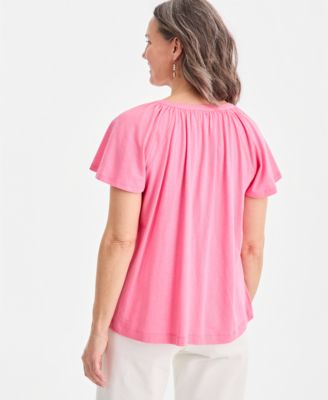 Women's Flutter-Sleeve Button-Front Top