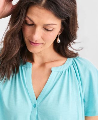 Women's Flutter-Sleeve Button-Front Top