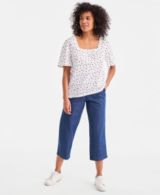 Women's Printed Square-Neck Flutter-Sleeve Top