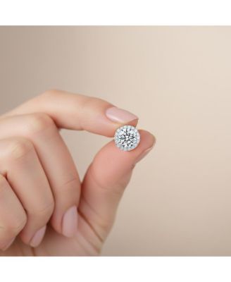 Sterling Silver White Gold Plating with Clear Cubic Zirconia Button Stud Earrings