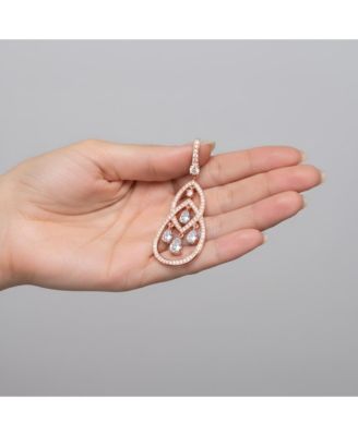 Cubic Zirconia Sterling Silver Double Teardrop Chandelier Earrings