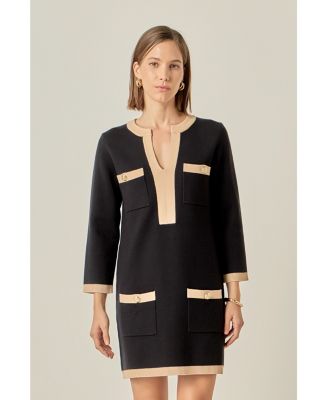 Women's White and Black Mini Knit Dress