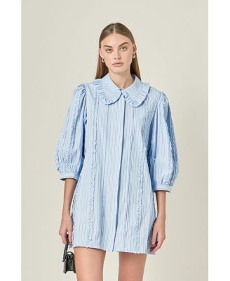 Women's Pintuck and Ruffle Detail Shirt Dress