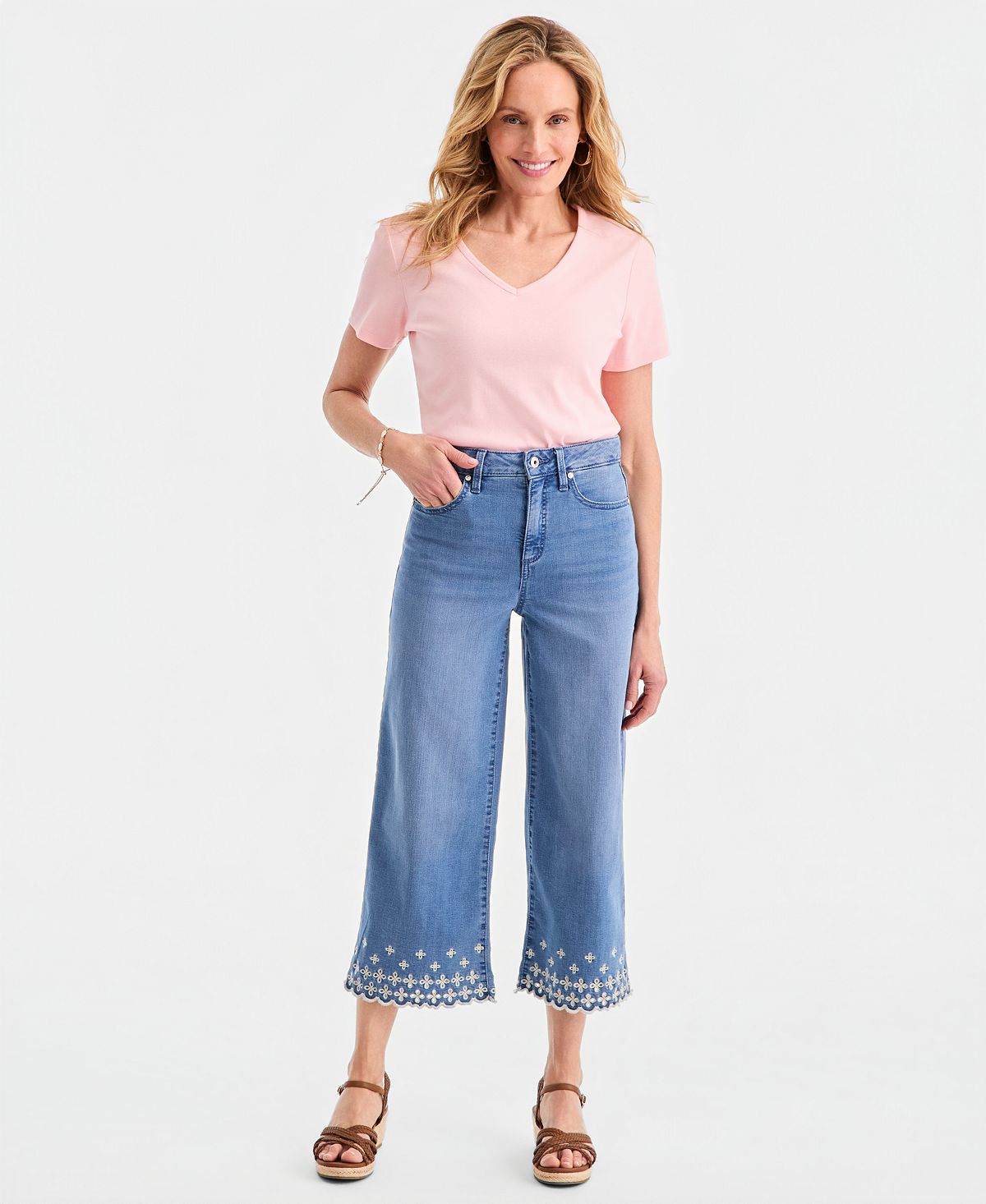 Style & Co Women's Embroidered High-Rise Wide-Leg Cropped Jeans, Macy's Exclusive view 1 — MAYCSS fashion products