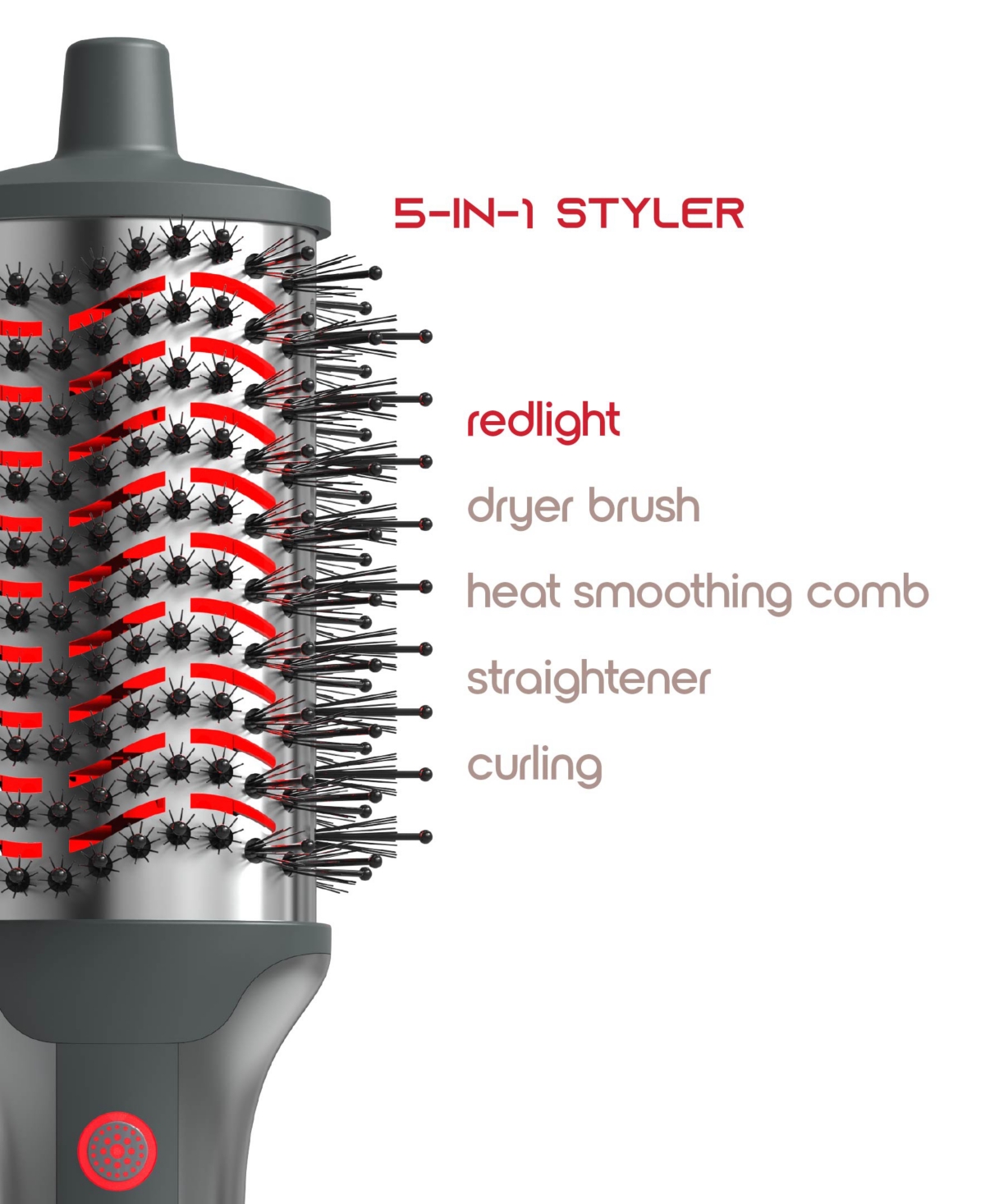 Tzumi Red Light 5-in-1 Dryer Brush and Heat Comb