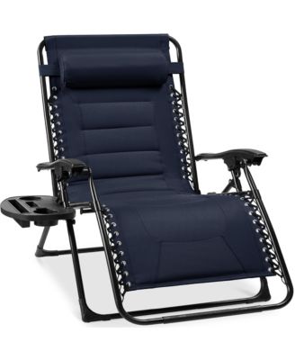 Oversized Padded Zero Gravity Chair, Folding Outdoor Patio Recliner w/ Side Tray