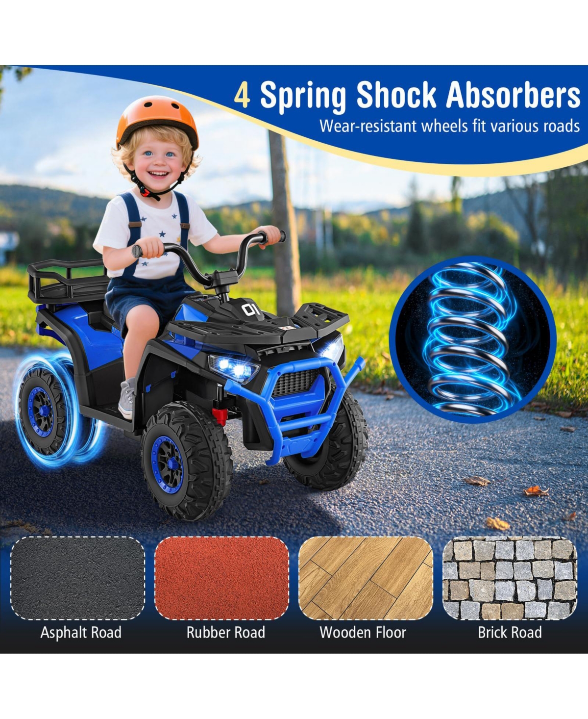 Mecale 24V Kids Ride on Electric Atv Quad Car with Realistic Sounds and Led Lights-Navy