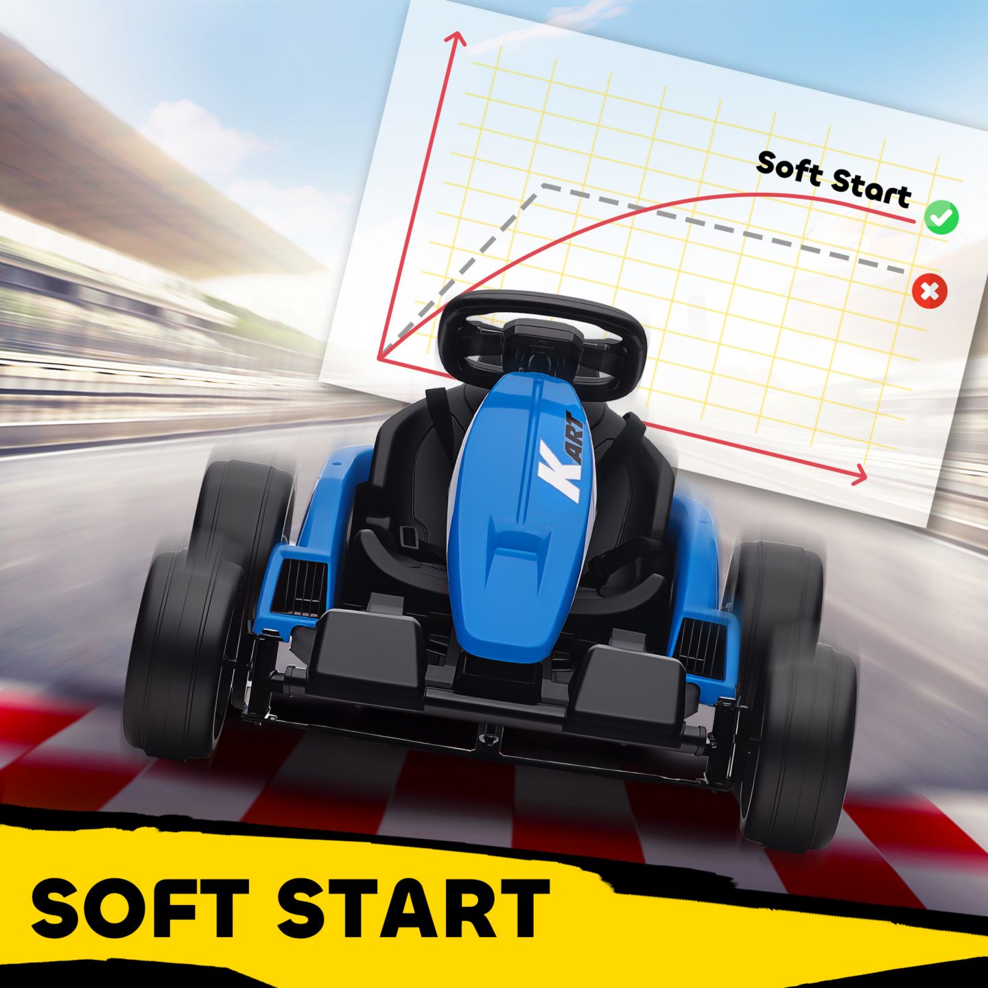 Детская игрушка Qaba 24V Electric Drift Go Kart with Dual 150W Motors, Ages 8+, цвет: Синий — фото 9