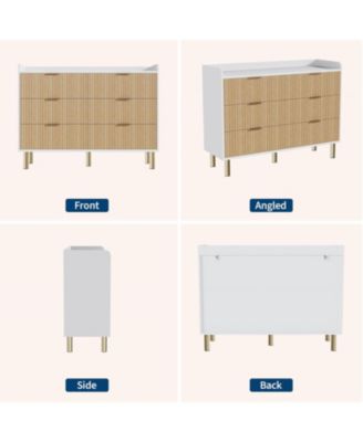 Dresser for Bedroom, 47.2" Fluted Wood Double Dresser with Metal Handles Curved Design Wide Storage Organizer Cabinet