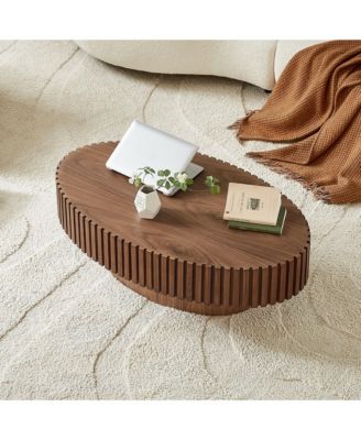 Modern Handcraft Drum Coffee Table - 43.7-Inch Oval Small Coffee Table