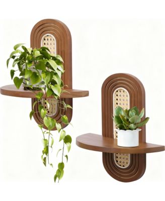 Bohemian Rattan Floating Shelves - Stylish Decor for Living Room, Bedroom