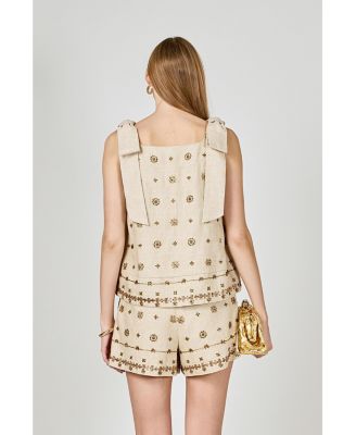 Women's Bow Sleeveless Beaded Top