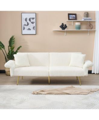 79-Inch Corduroy Sofa Bed Foldable Double Sofa Bed with Adjustable Armrests