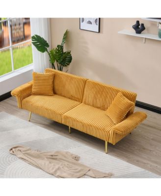 79-Inch Corduroy Sofa Bed Foldable Double Sofa Bed with Adjustable Armrests