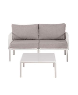 3 Piece Modern Outdoor Patio Sectional Conversation Set with Square Coffee Table Waterproof Thick Cushions White Light Gray for Porch Balcony