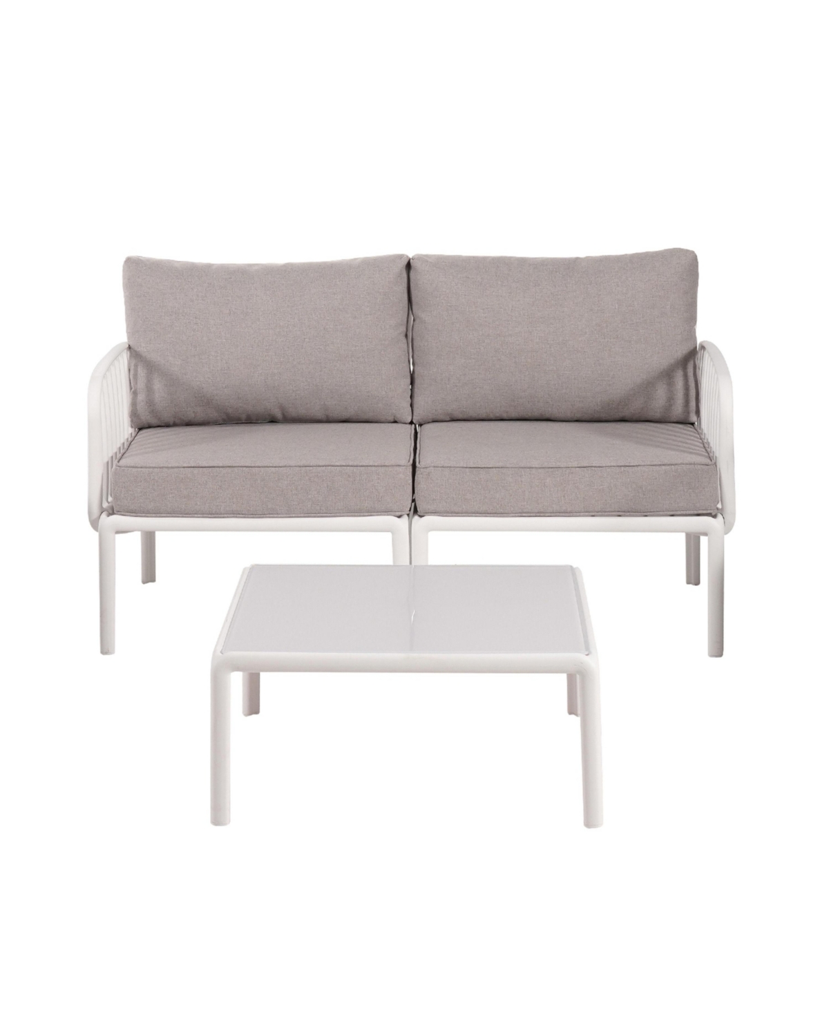 Flynama 3 Piece Modern Outdoor Patio Sectional Conversation Set with Square Coffee Table Waterproof Thick Cushions White Light Gray for Porch Balcony